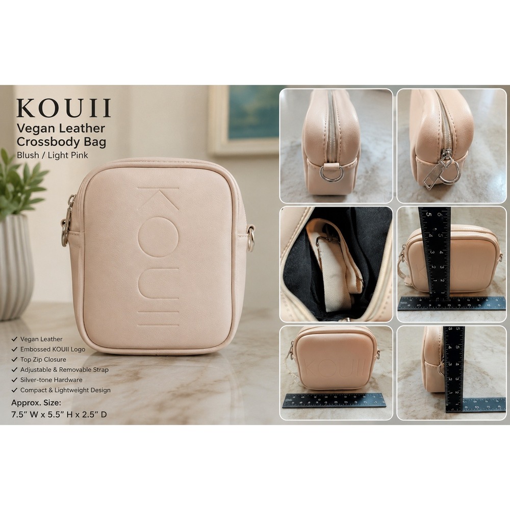 KOUII Beige Vegan Leather Crossbody Camera Bag with Adjustable Strap